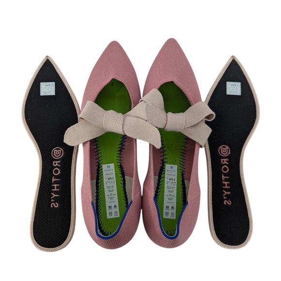 Rothys Pink Rosebud Point Toe Mary Jane Knit Bow Ballet Flats Size 9.5 - Picture 9 of 11